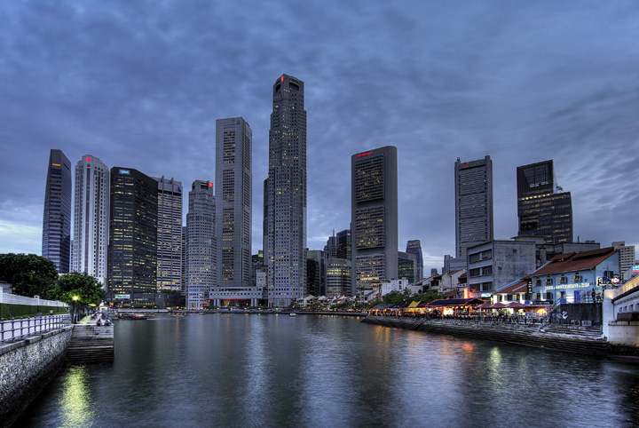 Singapore Financial District and Boat Quay View From Elgin Bridge (HDR)