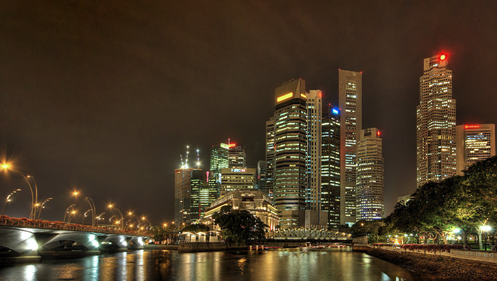 Singapore Financial District and Fullerton View From Esplanade Park (HDR)