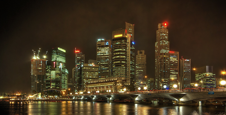 Singapore Financial District and Fullerton View From Marina Promenade (HDR)