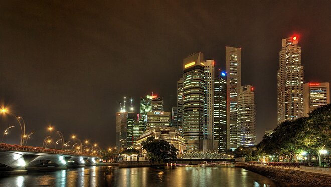 Singapore - Financial District and Fullerton - View From Esplanade Park (HDR)